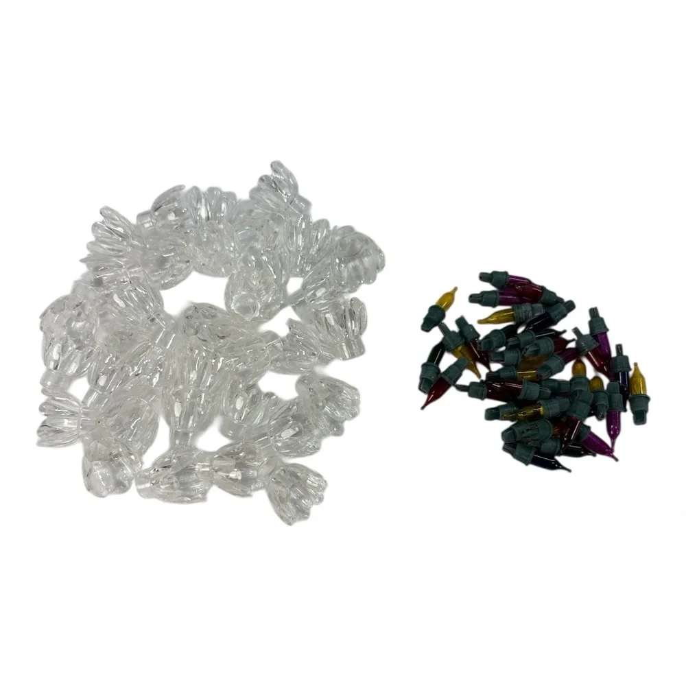 35 Vintage Plastic Flower Tulip Reflector Covers & Bulbs Christmas String Lights